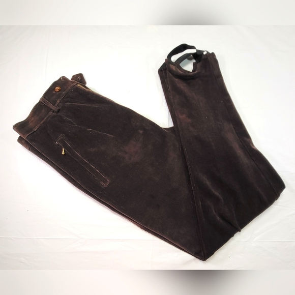 Retro CASUAL CORNER Brown Micro Corduroy Stirrup Pants - Size 8 - Picture 2 of 6